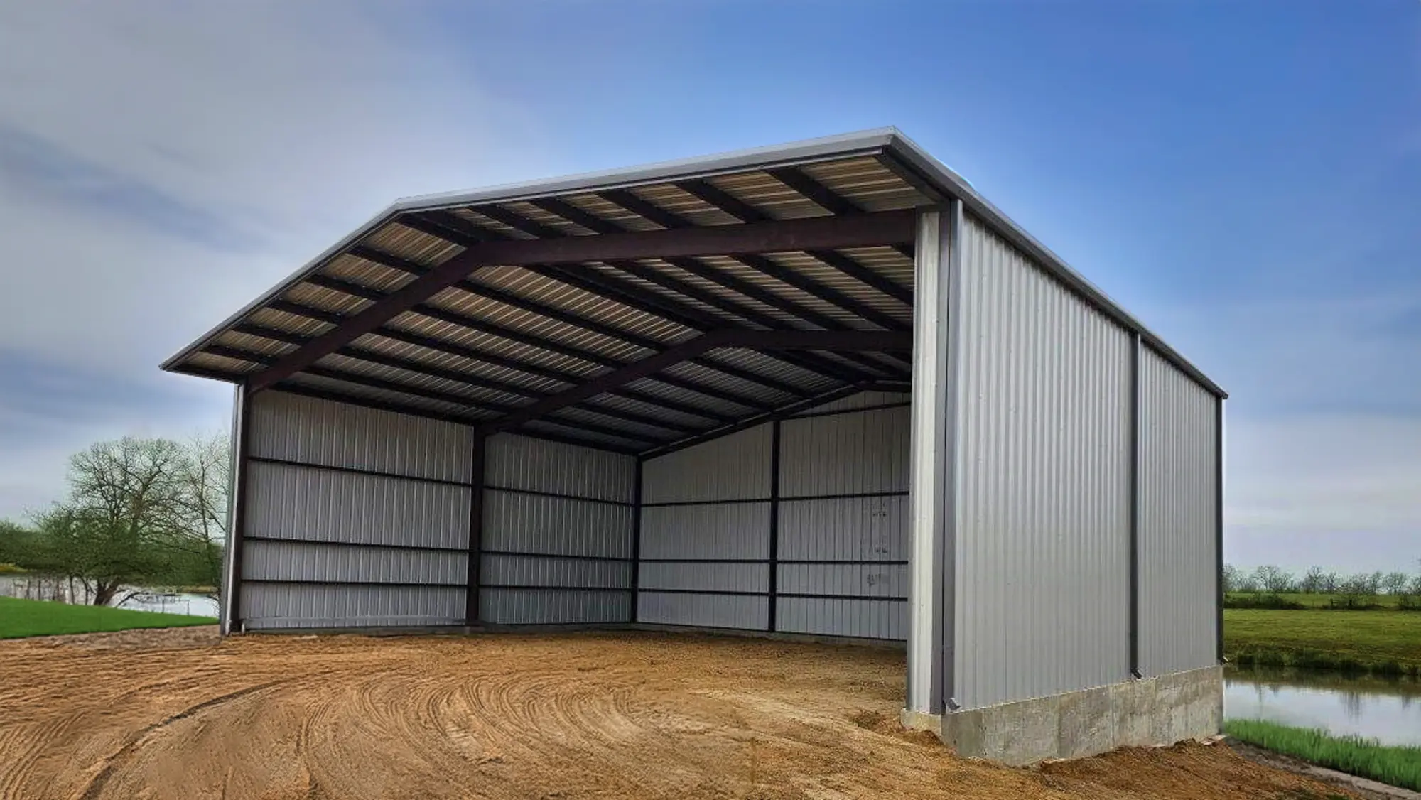 Steel agricultural hay barn